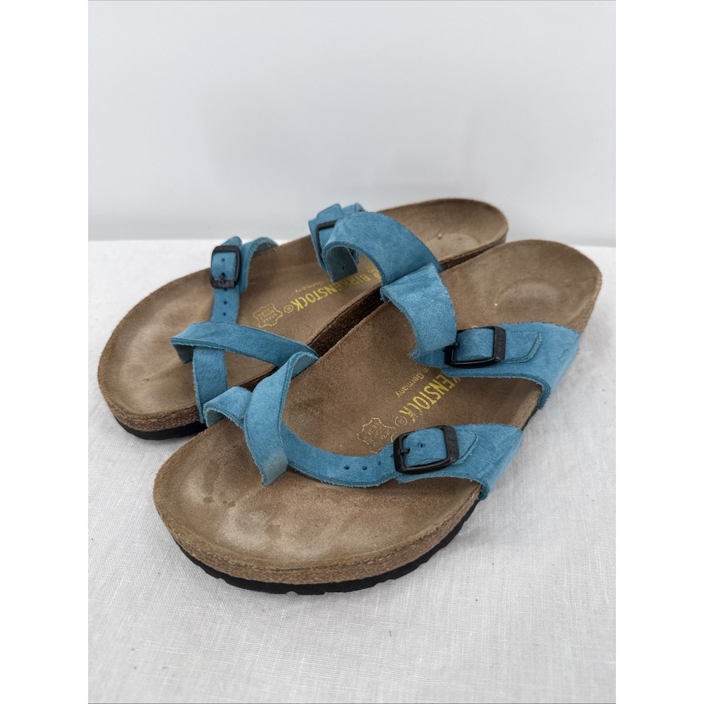 Birkenstock Womens Mayari Teal Leather Toe Strap Sandals Size 39/8 Comfort Boho